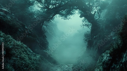 Enchanted Forest Path: A Misty Landscape