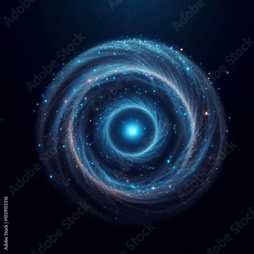 Space background with blue stars, sun, and circles, featuring planets, moon, and glowing galaxies in a dark sky