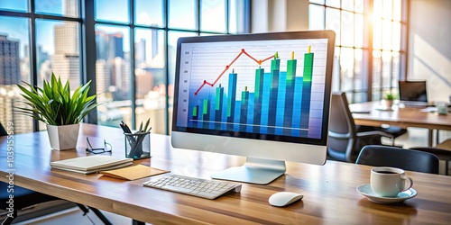 Advanced Digital Financial Data Graphs Showcasing Growth, Analytics, and Market Trends for Business Insights, Investment Strategies, and Economic Analysis in a Modern Workspace Setting