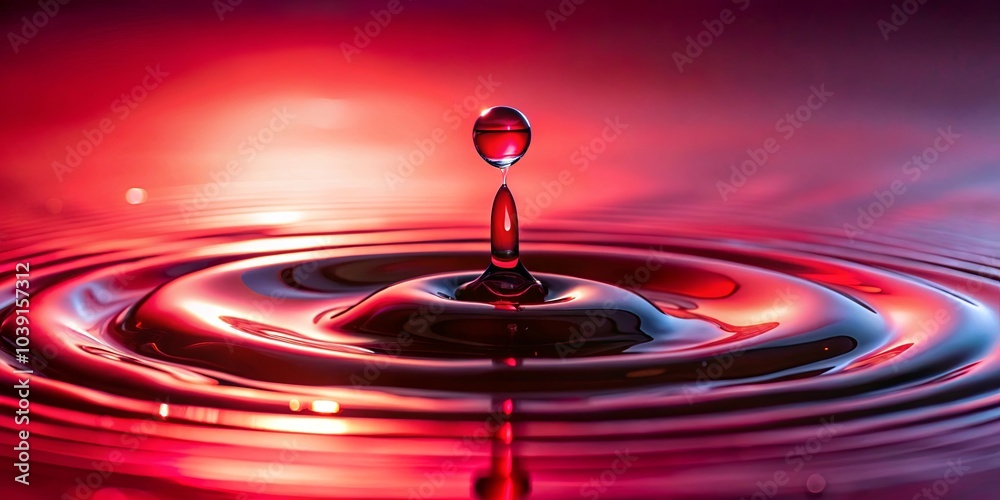 A single water drop creates a mesmerizing ripple effect on a deep red surface, reflecting vibrant hues of light and capturing a moment of fluid elegance. A single water drop creates a mesmerizing ripple effect on a deep red surface, reflecting vibrant hues of light and capturing a moment of fluid elegance.