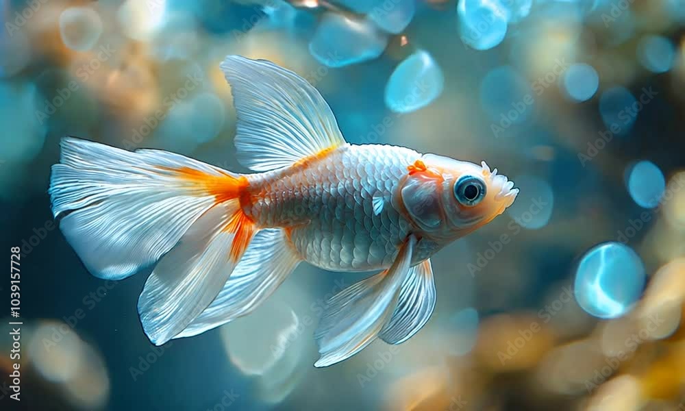 A vibrant goldfish swimming gracefully in a serene aquatic setting. A vibrant goldfish swimming gracefully in a serene aquatic setting.