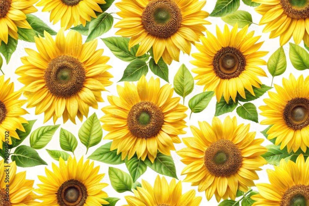 Fototapeta premium A seamless sunflower pattern on a transparent background, perfect for food photography, enhancing table arrangements, packaging, and culinary design aesthetics in various settings.