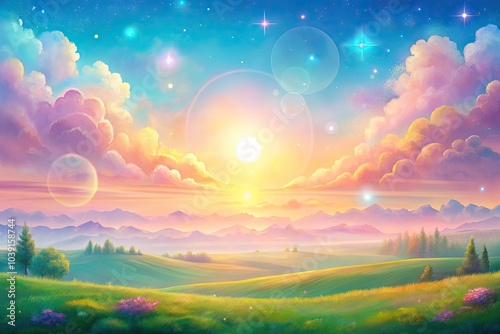 Wallpaper Mural A seamless vector background featuring soft pastel sunsets, dreamy skies, and serene nature scenes, perfect for enhancing design and digital art projects with calming visuals. Torontodigital.ca