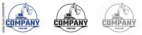 excavator vector design,editable excavator logo,illustration,graphic,excavator with circular emblem,badge,vintage,equipment,machinery,construction
