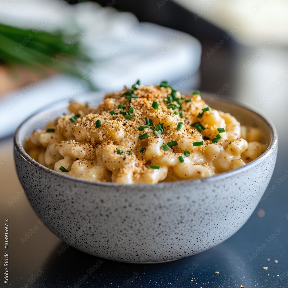 Macaroni and cheese food is served in a very creamy bowl, very delicious to eat while relaxing Macaroni and cheese food is served in a very creamy bowl, very delicious to eat while relaxing