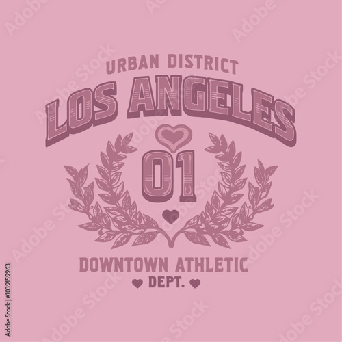 Los Angeles City slogan print - Retro varsity text for graphic tee t shirt or sweatshirt. Vintage Athletic Hearts. typography college varsity, Vintage college style typography California,