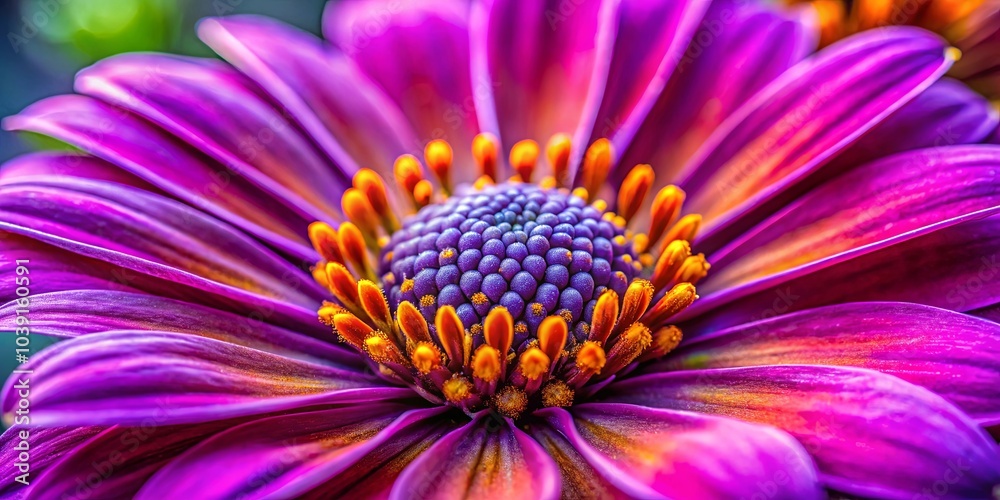 Obraz premium A symphony of vibrant purple petals, radiating outward from a captivating center of deep violet and golden accents.