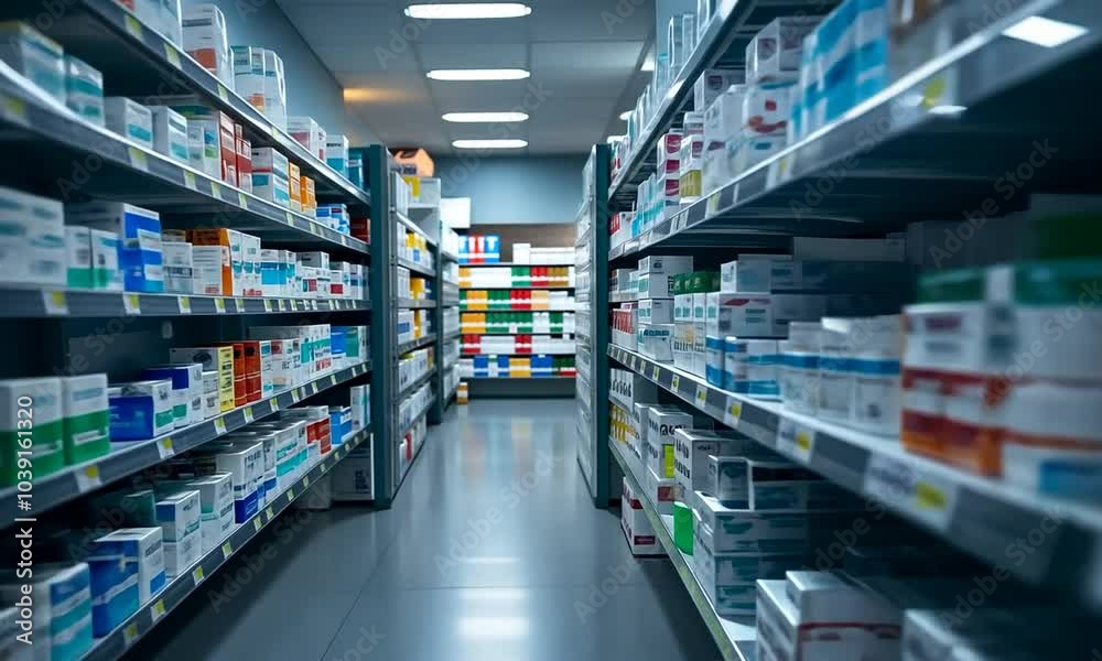 Rows of boxed products on shelves in a retail store. Rows of boxed products on shelves in a retail store.