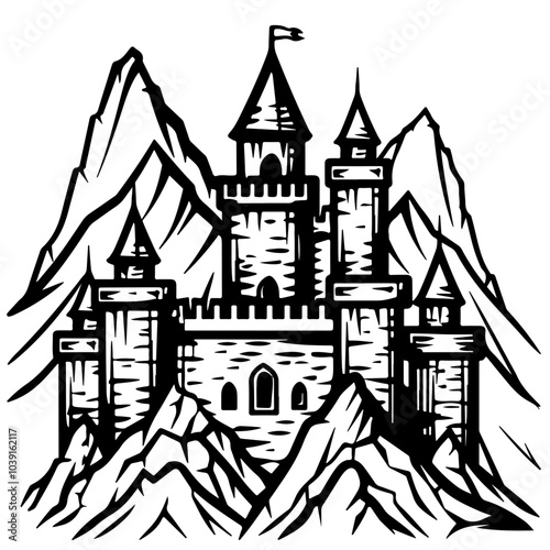 Fantasy Castle And Mountains