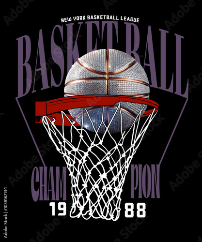 Vintage artwork for sportswear. graphic print design. Champion tournament. Sport logo. College font. Basketball club vector t-shirt design. New York basketball league