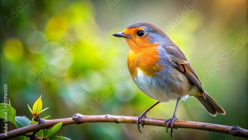 A vibrantly colored bird with a reddish-orange breast perches on a thin twig against a blurred background of lush green foliage, bathed in the warm glow of the setting sun.