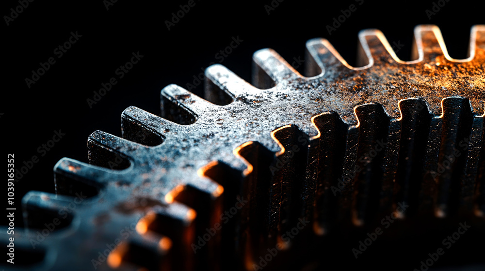 Close-up of a rusty metal gear with warm light. Close-up of a rusty metal gear with warm light.