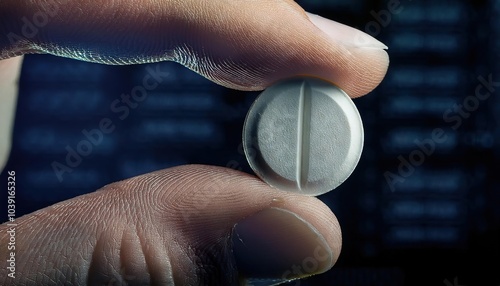 White Pharmaceutical Tablet Held in Hand