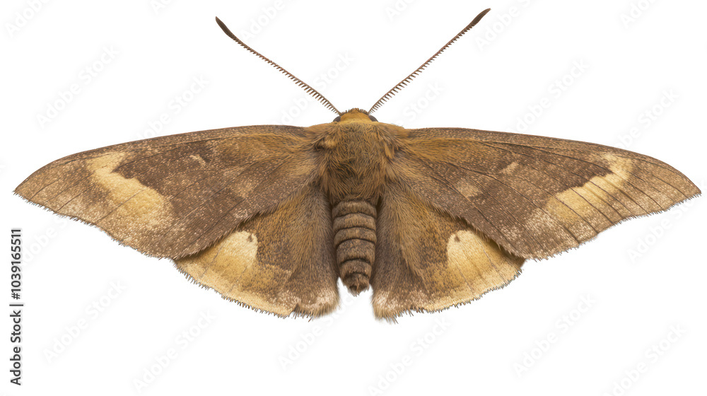 Naklejka premium view of a moth with muted brown and gray patterns transparant background