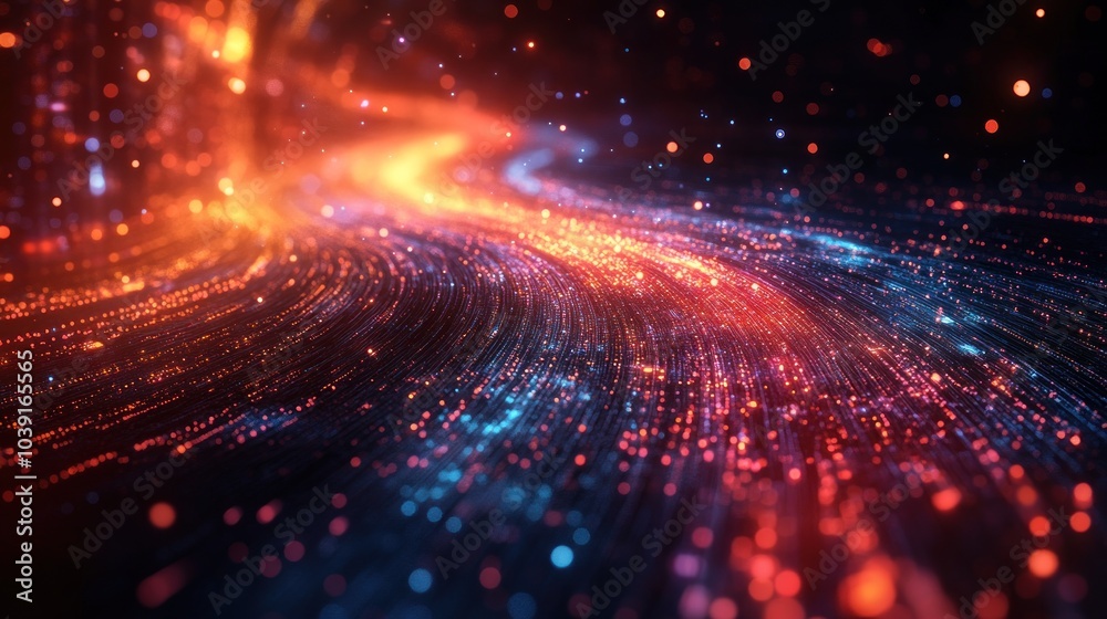 Fototapeta premium Abstract visualization of flowing particles in vibrant colors.