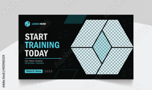 Gym fitness training youtube thumbnail design and workout web banner template