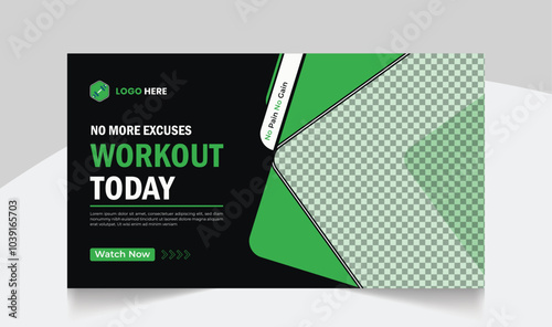 Gym fitness training youtube thumbnail design and workout web banner template