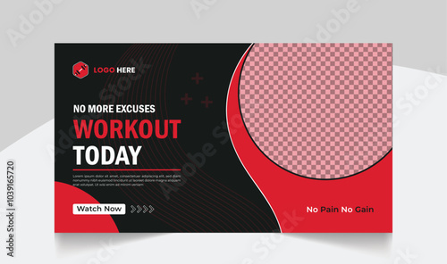 Gym fitness training youtube thumbnail design and workout web banner template