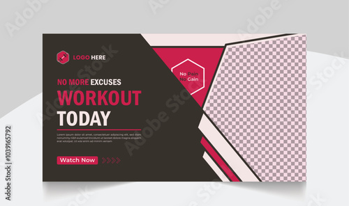 Gym fitness training youtube thumbnail design and workout web banner template