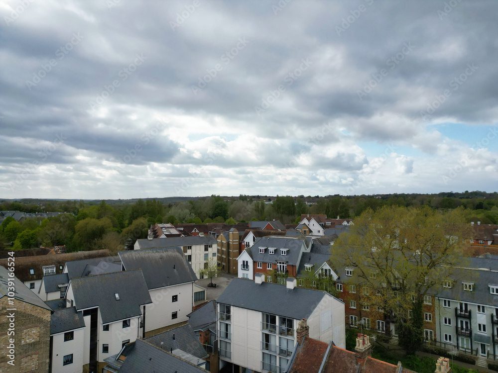 High Angle View of Historical Canterbury City of Southeast England United Kingdom. April 20th, 2024, Aerial View Was Captured with Drone's Camera From High Altitude High Angle View of Historical Canterbury City of Southeast England United Kingdom. April 20th, 2024, Aerial View Was Captured with Drone's Camera From High Altitude