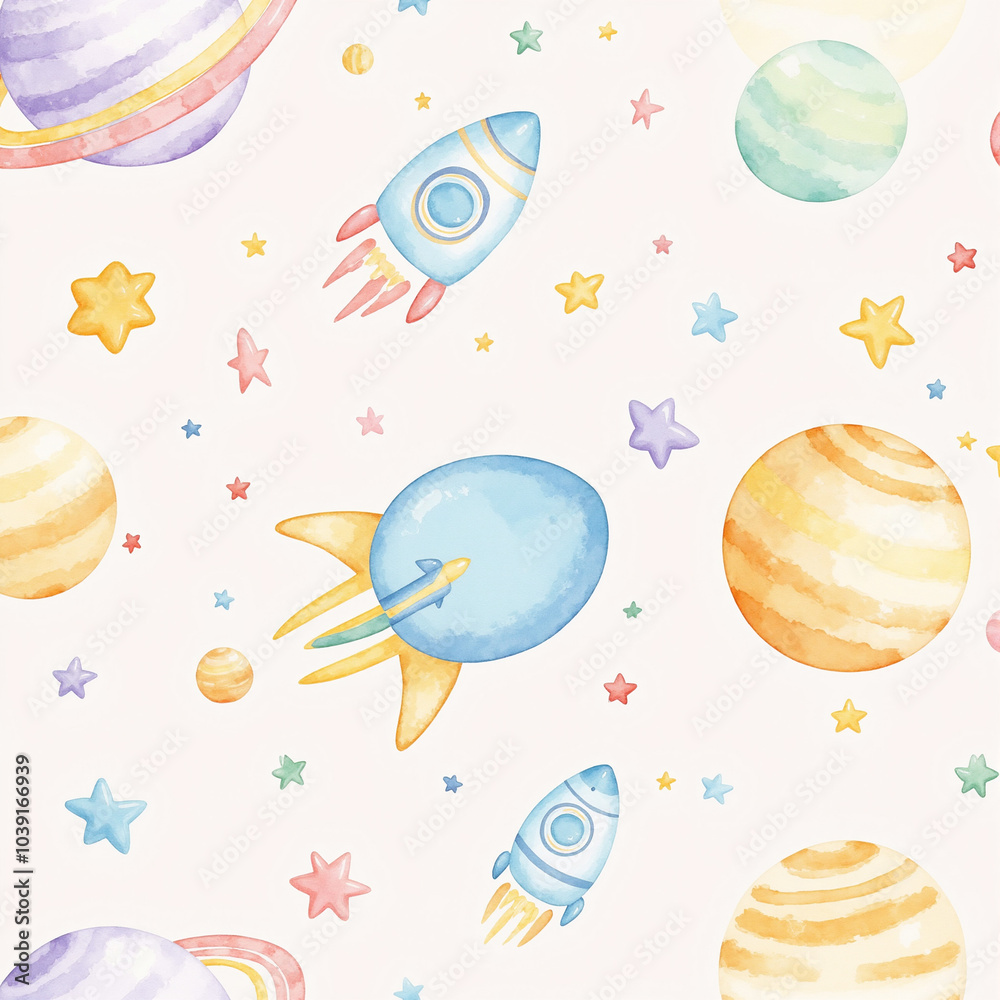 Cosmic Themed Kids Watercolor Illustrations