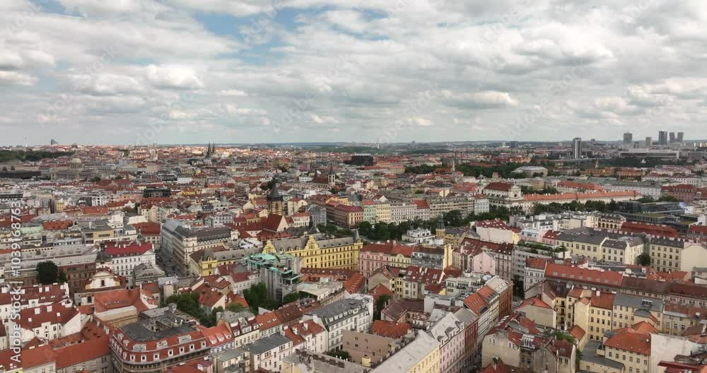 Panoramic aerial view of Prague Castle, aerial city. Cityscape of Prague, flight over city top view. Vltava River. Scenic aerial view of Prague architecture and Bridge in Prague Czech Republic. Panoramic aerial view of Prague Castle, aerial city. Cityscape of Prague, flight over city top view. Vltava River. Scenic aerial view of Prague architecture and Bridge in Prague Czech Republic.
