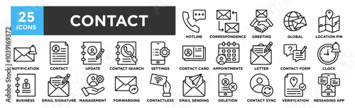 Contact icon collection set. Containing design business, communication, phone, internet, icon, website, technology