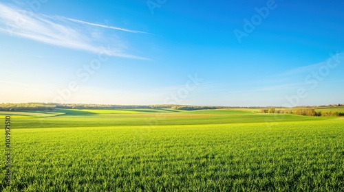 Wallpaper Mural An expansive agricultural farm landscape with green fields and a clear blue sky, Agricultural scene, Natural beauty style Torontodigital.ca