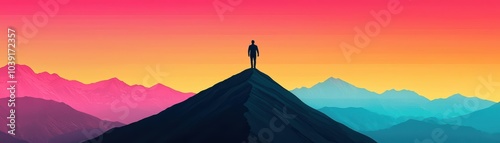 Man climbing a steep mountain, abstract background representing solutions to challenges, challenges obstacles solutions, problem-solving concept