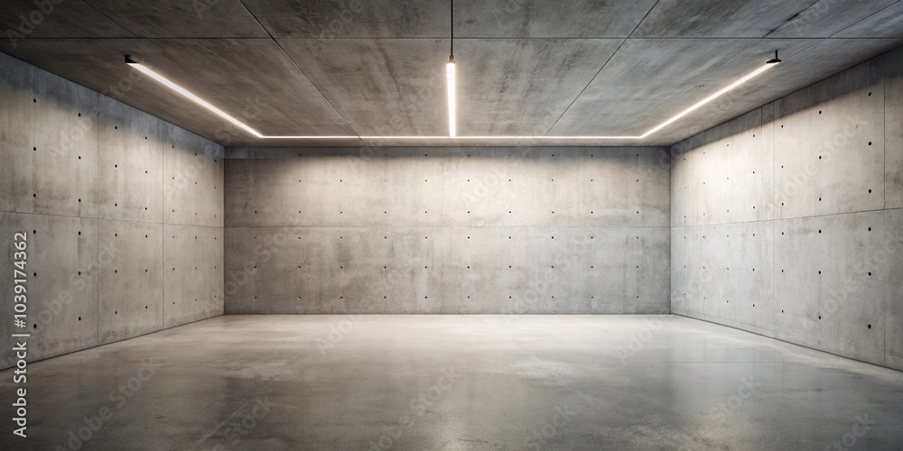 A concrete room with minimal lighting and a textured floor. The space is defined by its starkness and simplicity, inviting contemplation and the imagination of possibilities.
