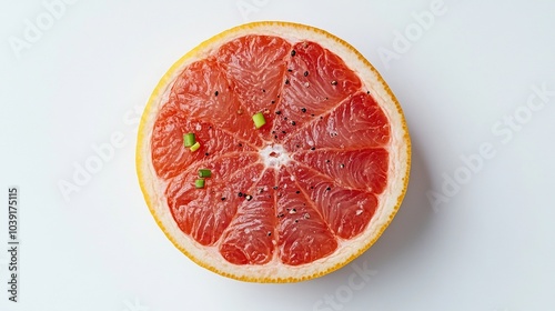 A Single Grapefruit Slice with Black Peppercorns and Green Onion