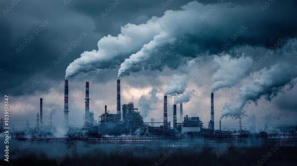 Industrial Landscape with Factories and Cloudy Sky Industrial Landscape with Factories and Cloudy Sky