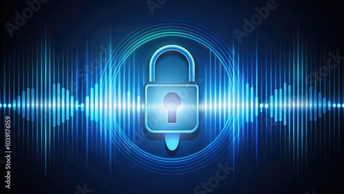 Minimalist Secure Voice Authentication Technology Concept Featuring Sound Waves and Lock Icon for Digital Security Design photo