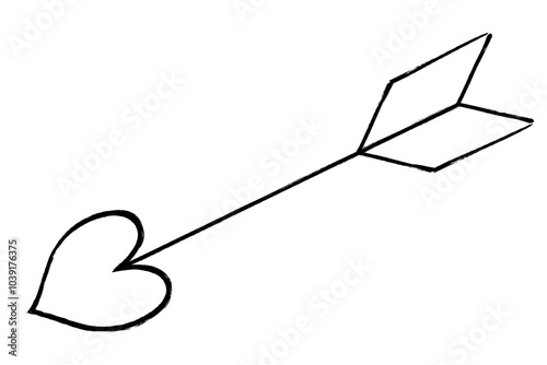 筆タッチのハートの矢の線画イラスト