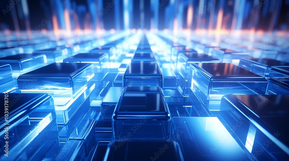 Obraz premium Digital technology blue glass light effect poster background