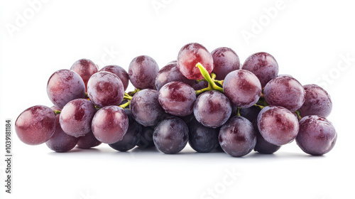 A cluster of fresh red grapes on a white background, showcasing their natural beauty.