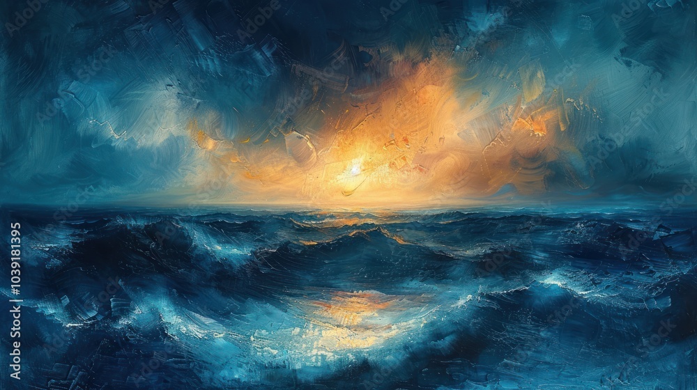 Ocean Sunset with Impressionistic Sky Ocean Sunset with Impressionistic Sky