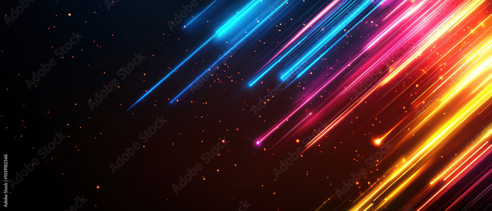 Obraz premium Vibrant neon lines create dynamic high tech background, showcasing glowing colors and sense of motion. This visually striking design is perfect for modern digital projects
