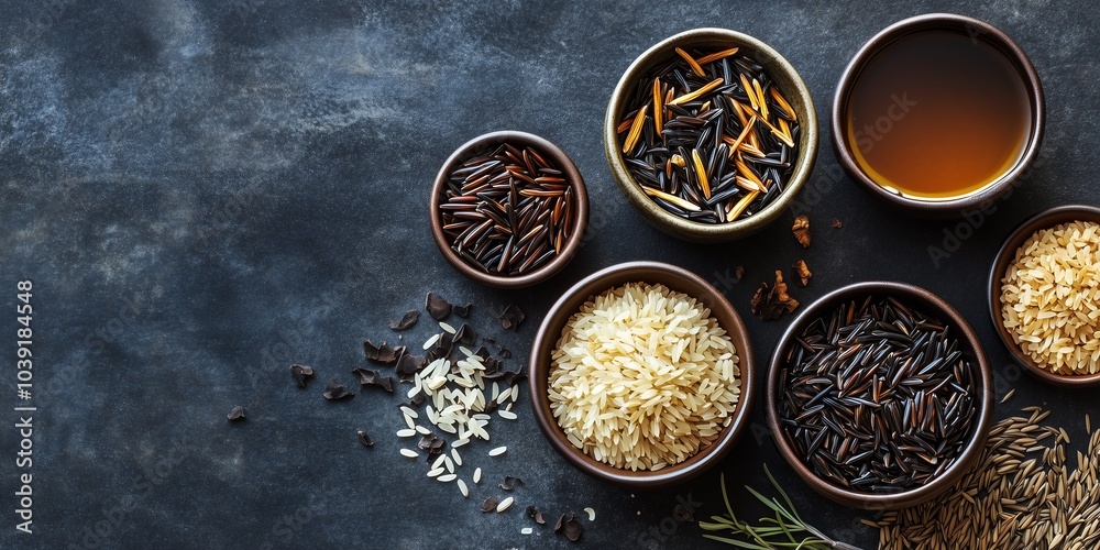 Naklejka premium Wild Rice is a Nutrient-Dense Alternative That Grows in Aquatic Environments and Provides Health Benefits for Consumers and Ecosystems