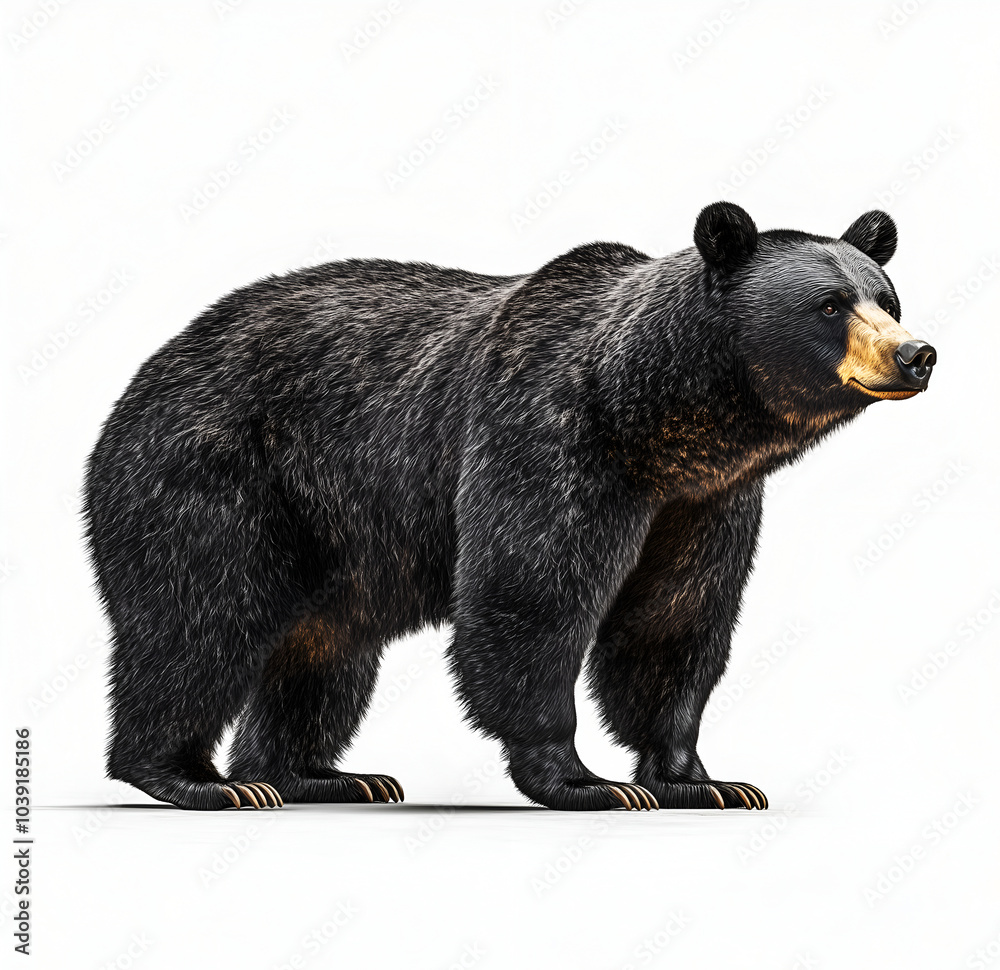 Fototapeta premium Black bear, full-body side view, white background