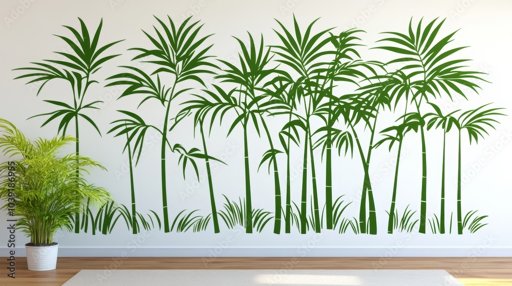Fototapeta premium Green Palm Tree Wall Decal Silhouette Home Decor Tropical Design