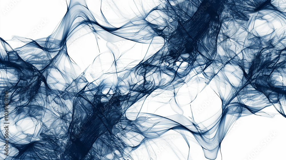 Fototapeta premium Abstract blue particle and wave patterns forming fluid shapes in a digital space