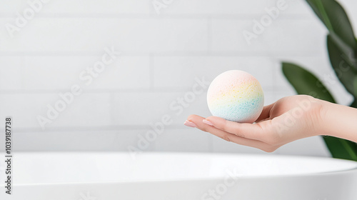 Rainbow Bath Bomb in Hand
