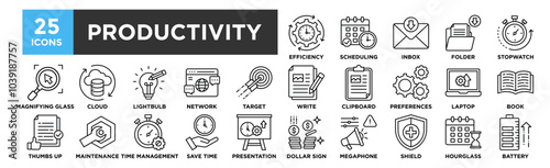 Productivity icon collection set. Containing design business, work, efficiency, strategy, performance, process, success