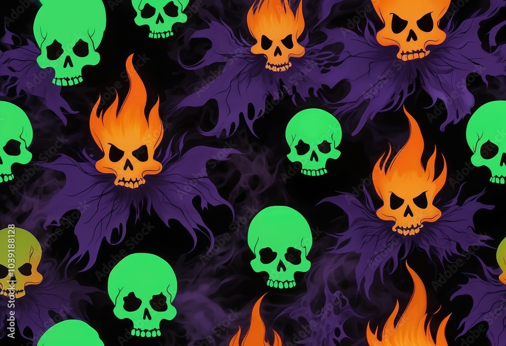Ghostly faces and skulls. The background is a dark, smoky haze with hints of black and deep purple, Generative AI Ghostly faces and skulls. The background is a dark, smoky haze with hints of black and deep purple, Generative AI