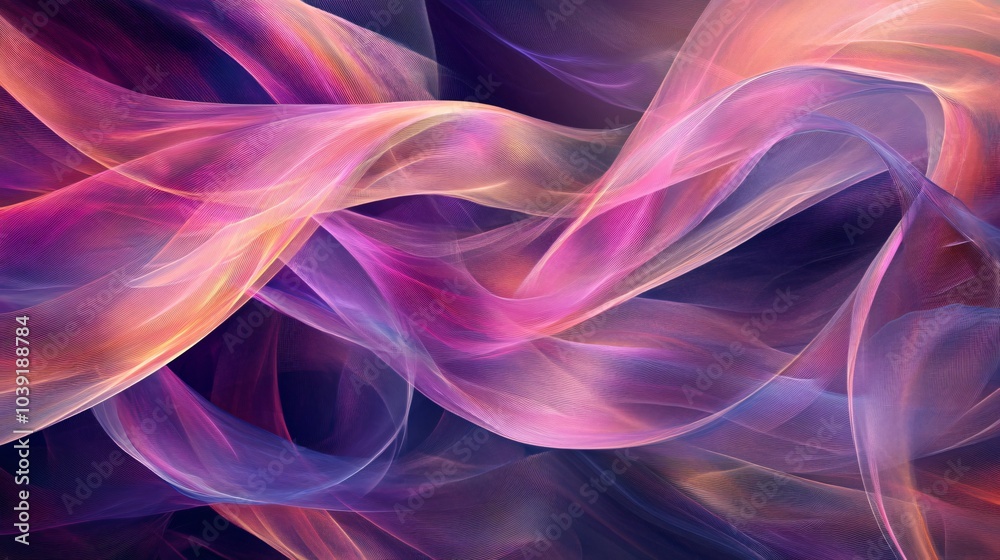 Abstract background with flowing pink, purple and orange lines on a dark background. Abstract background with flowing pink, purple and orange lines on a dark background.
