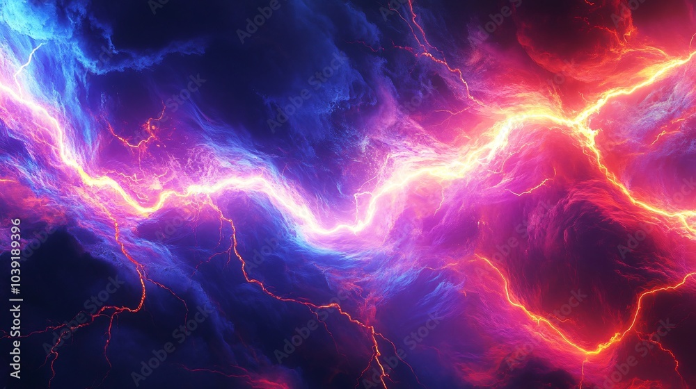 Obraz premium Abstract background of yellow lightning flowing through red and blue energy.