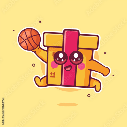 happy delivery box character mascot playing basketball isolated cartoon