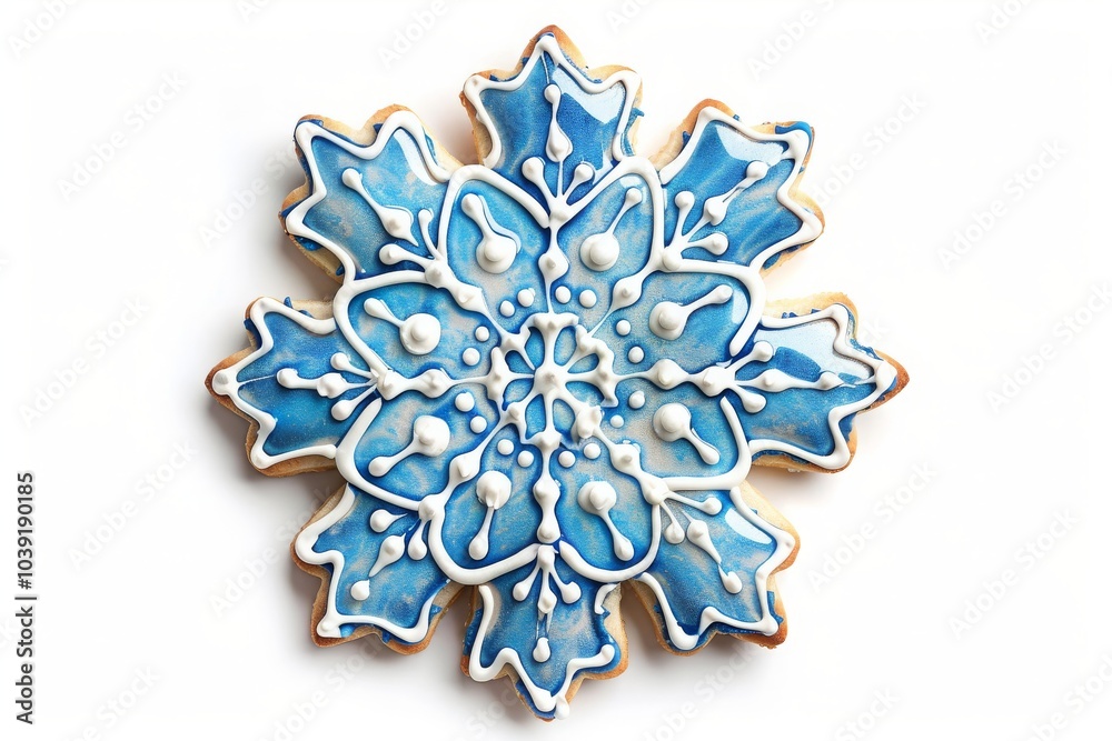 Holiday Christmas Blue Snowflake Cookie Isolated on a white background. MZ