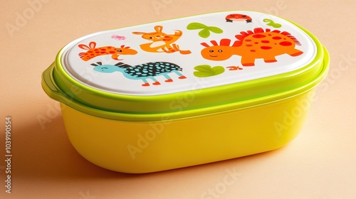 Yellow Lunchbox with Cartoon Animal Design